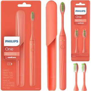 Battery Toothbrush with Travel Case and 3 Brush Heads Soft Bristles Coral